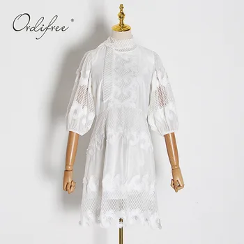 

Ordifree 2020 Summer Luxury Women Party Dress Elegant Lady White Lace Mini Dress High Quality Real Pictures