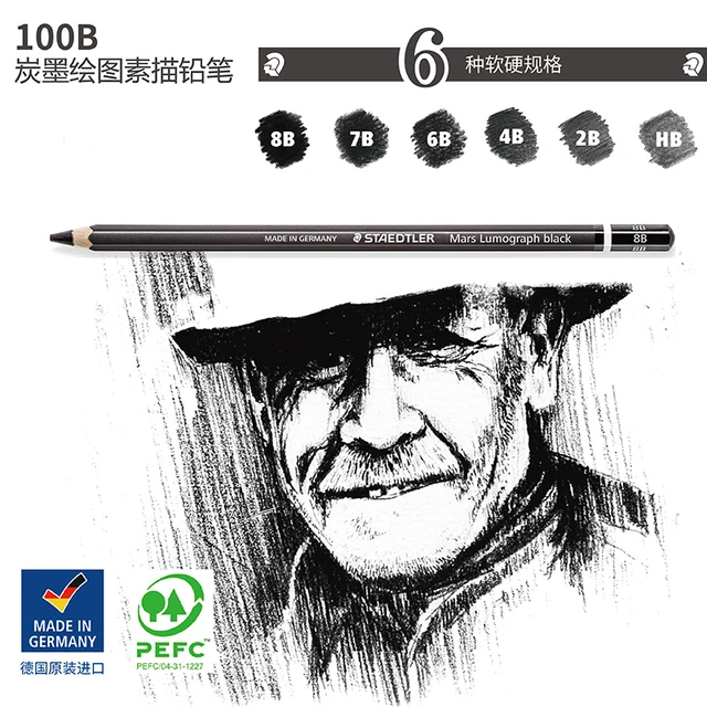 1pc Staedtler Mars Lumograph Sketching Pencil Artist Professional Drawing  Graphite Pencil 12B-10H Lead Grade