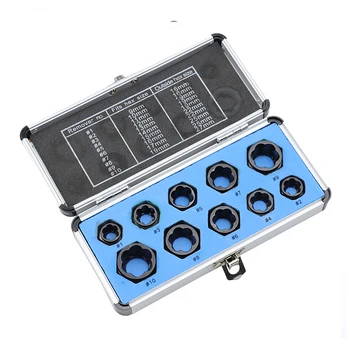 

Yalku 10pcs Extractor Set 9-19mm Damaged Nut Bolt Remover Kit Stud Extractor Broken Bolt Screw Remover Hand Tools Set