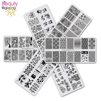 

Stamping Plate Set 6PCS Nail Art Mold Stainless Steel Summer Flower Panda Striped Image Nail Stamping Template Set K510