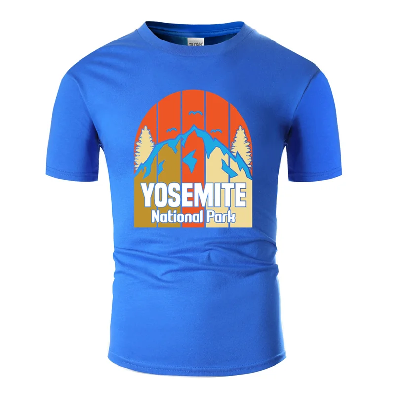 Men-Blue Повседневная Винтажная Футболка yosemite national park california souvenir, мужская белая футболка Kawaii, футболка для фитнеса - Цвет: Men-Blue