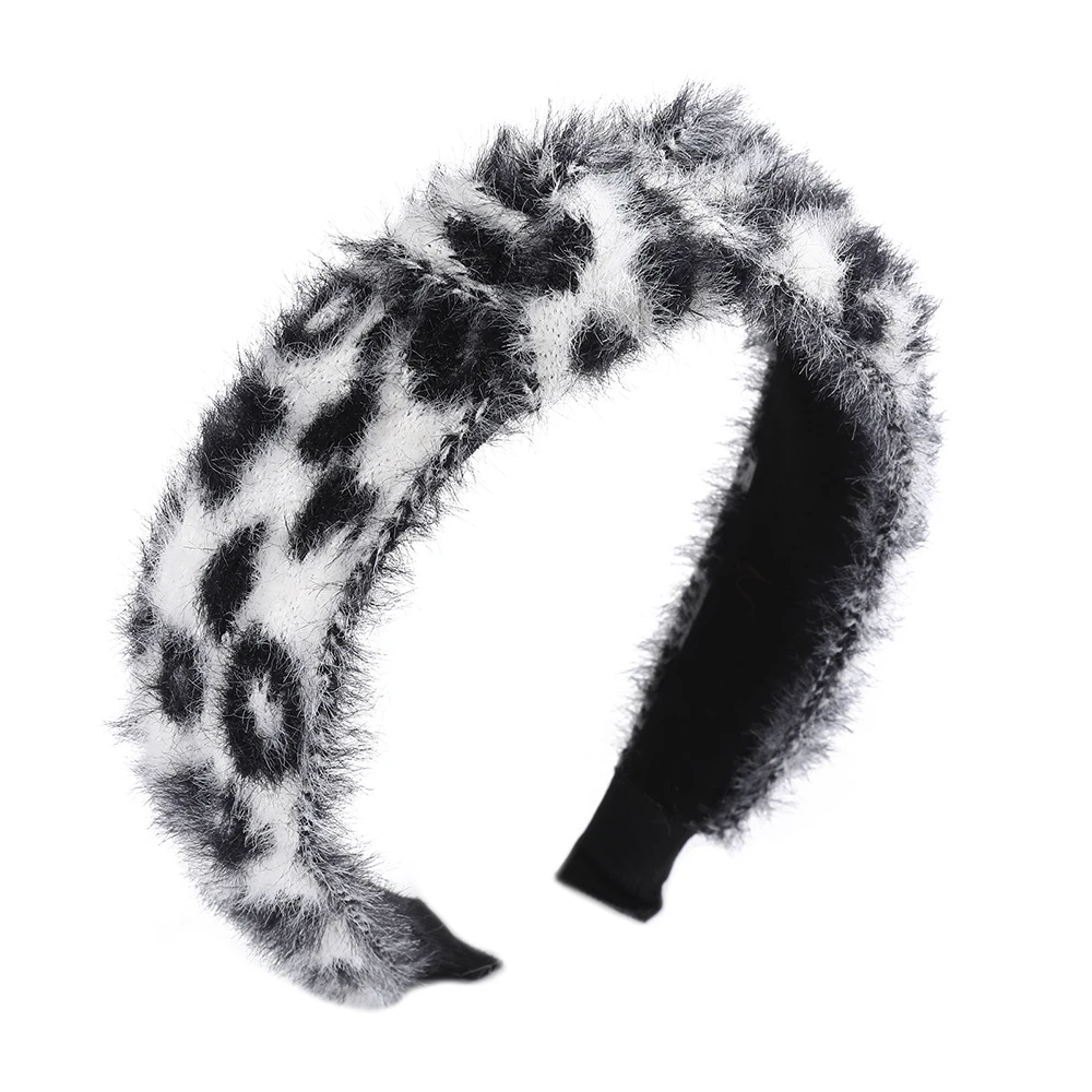 MOLANS леопардовая повязка на голову из искусственного меха Зимние теплые плюшевые резинки для волос с узлом ободок для волос для женщин девочек аксессуары для волос головной убор - Цвет: E