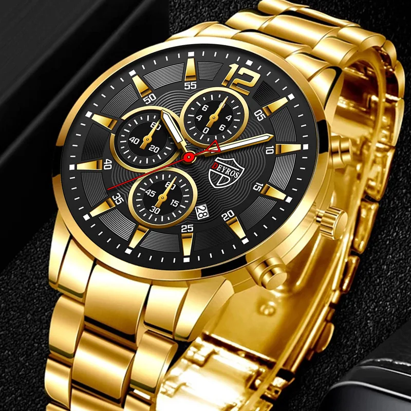 

DEYROS Men's Fashion Calendar Business Watch Luxury Full Steel Luminous Pointer Quartz Men Sports Wristwatches Relogio Masculino