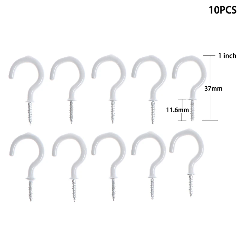 10pcs White Shouldered Hanger Cup Hooks Heavy Duty Screw-In Ceiling Hooks  Cup