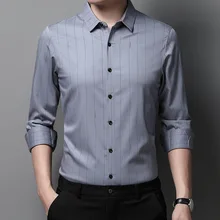 OIMG – chemise à manches longues pour homme, coupe ajustée, à revers, pour le travail, sans repassage, en pouces, collection automne 2021