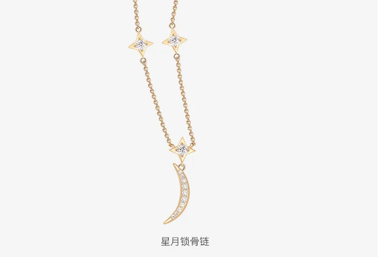

fashion women gold chain star moon choker necklace mini five point star choker S925 sterling silver HF jewelry