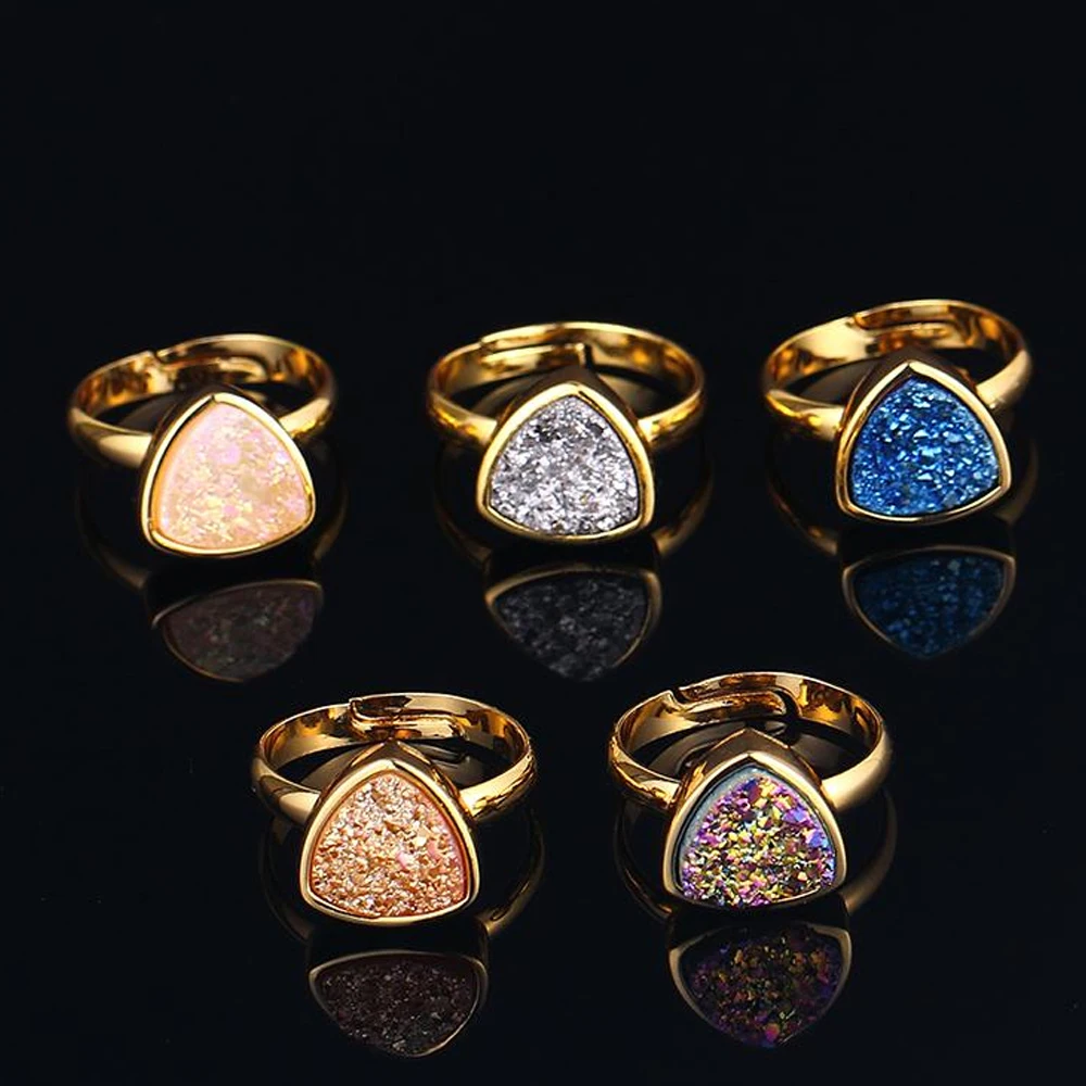 Кольца ShinyGem 2020 10 мм с треугольным кристаллом и опалом регулируемые размеры