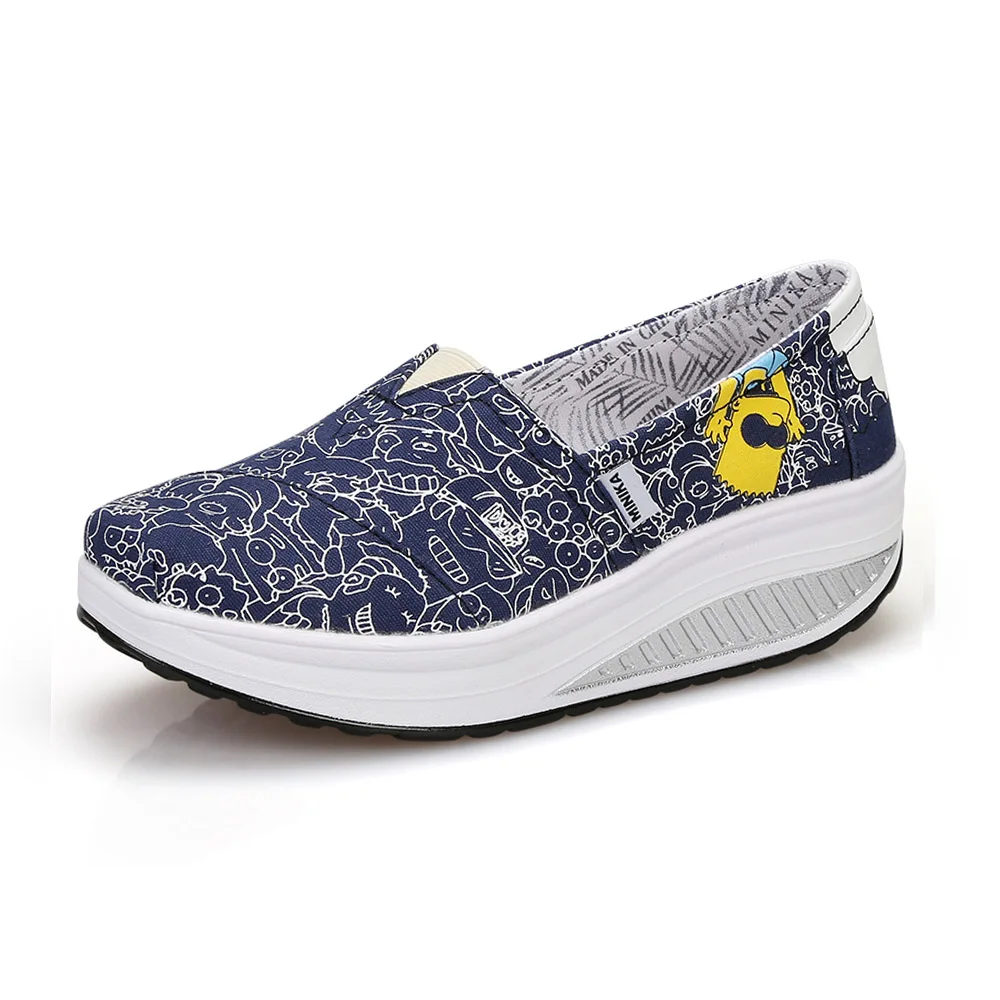 Women's flat shoes round head cartoon canvas shoes autumn casual non-slip thick bottom ladies boat shoes YIDALILAOYECHE - Цвет: 1514blue