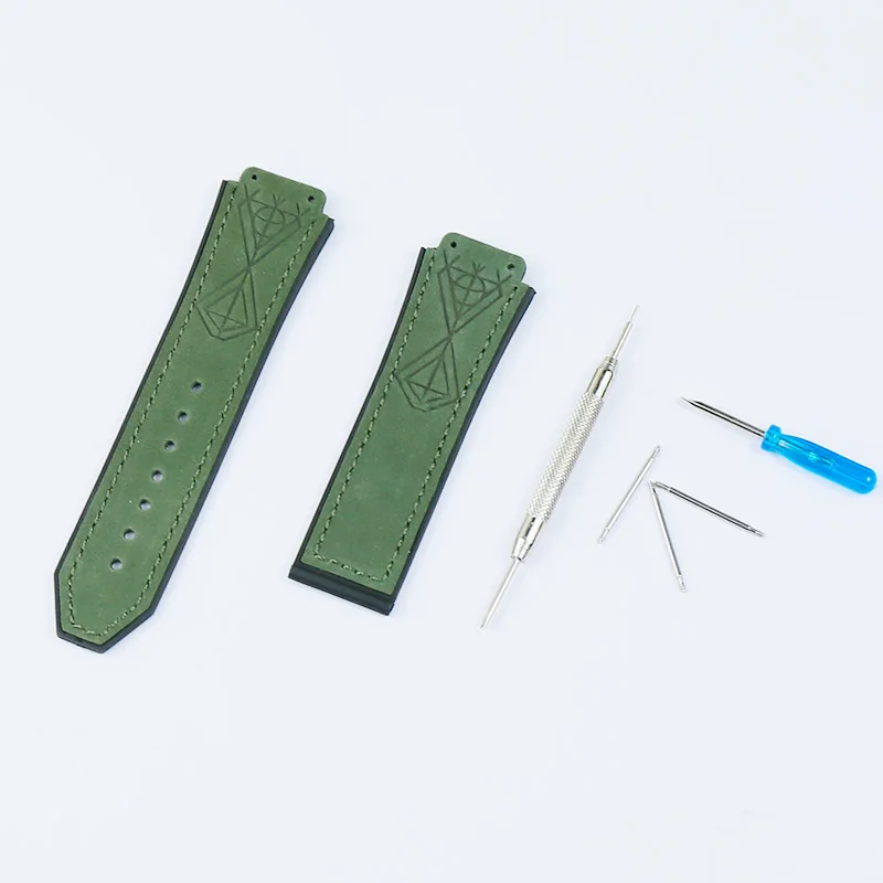 Watch accessories men's rubber strap for Hublot 25* 19mm matte leather strap series 22mm buckle ladies silicone sports strap - Цвет ремешка: Army Green