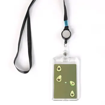 

1Pc Transparent Acrylic Name Card Holder Retractable Cute Bank ID Card Cover Case Acrylic+Alloy+Long Rope