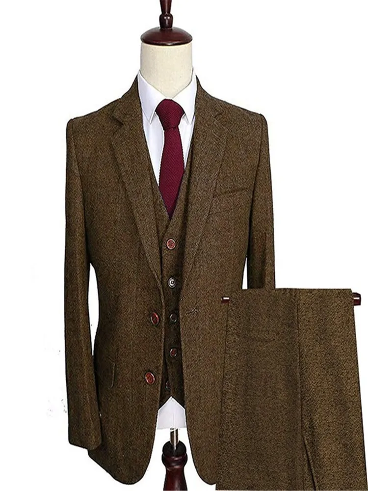 Style and color New Custom Made Costume Homme Ternos Slim Fit Winter 3 Piece Men Suits Business Groom Tuxedos Wedding Tweed Suit - Цвет: Style and color