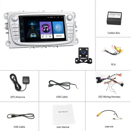 With 4 LED Camera Podofo 2 din Android 8,1 " HD Автомобильное Радио авторадио мультимедийный плеер gps Navi wifi MP5 2DIN Авто аудио стерео для Ford Focus - Цвет: With 4 LED Camera