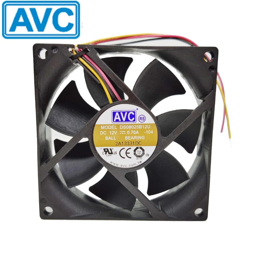 

NEW For AVC DS08025B12U 8CM 8025 80x80x25mm 12V 0.70A 3 wire 2 wire dual ball bearing cooling fan