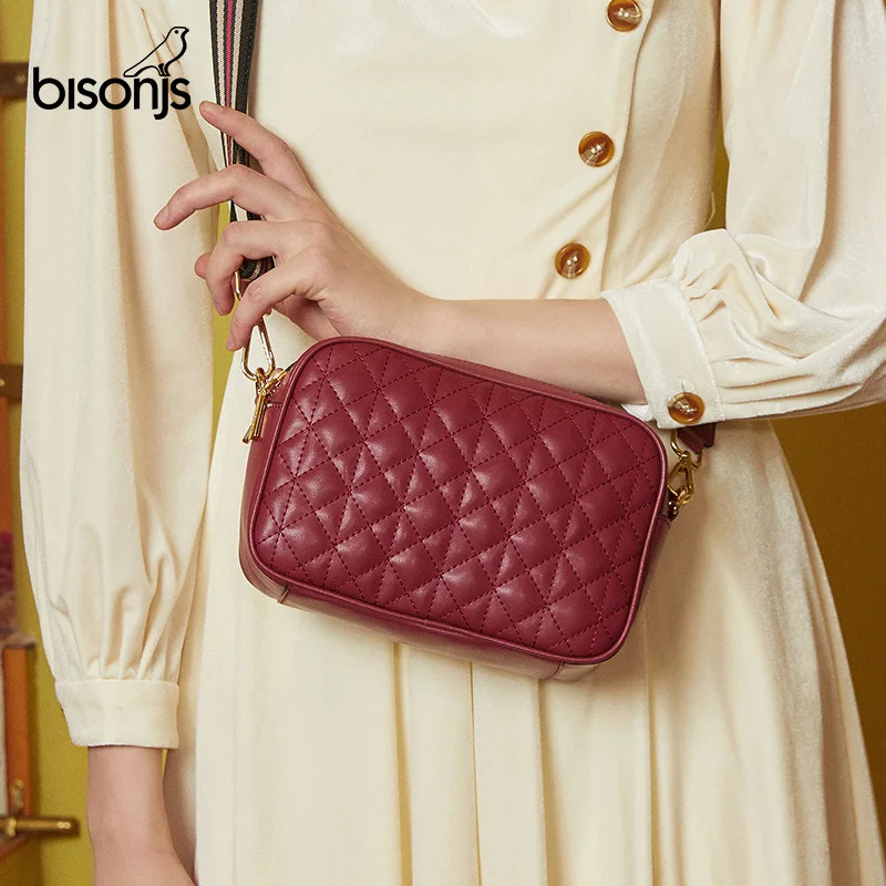 

BISONJS 2020 Hot Leather Women Bag Ladies Shoulder Messenger Bags For Girls Handbag Simple Fashion Females Crossbody Bag B1932