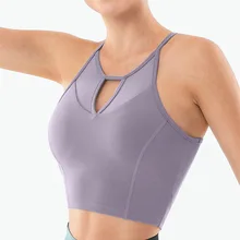 Быстросохнущая сетка лоскутное Обучение Спортивный бюстгальтер топы для женщин увеличивающий и противоударный Йога Фитнес укороченный топ со съемными подушечками