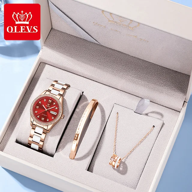 OLEVS Luxury Brand Automatic Watch for Women Ceramic Steel Strap Mechanical Watch Diamond Waterproof Female Clock Montre Femme 2