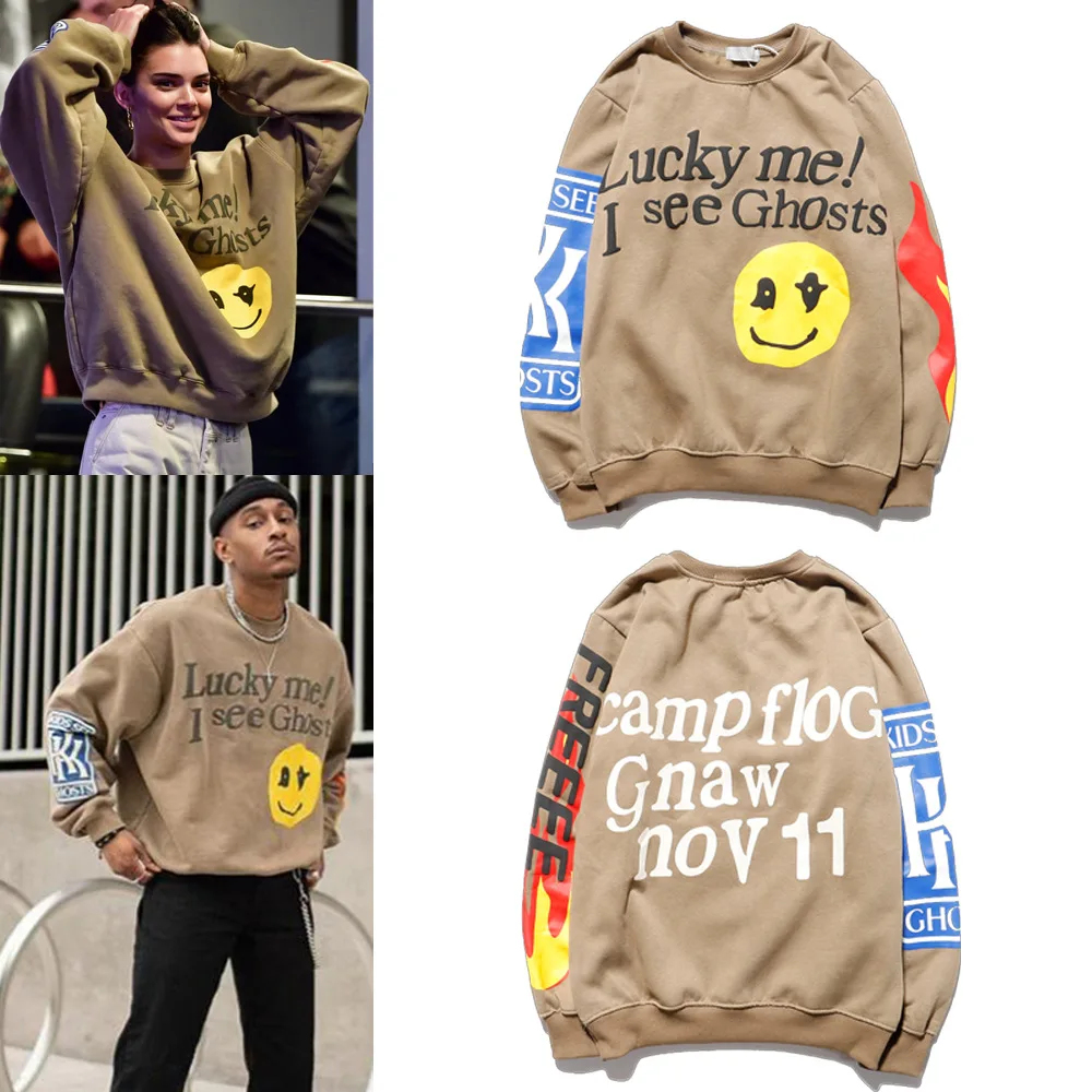 KANYE Smiley Flame Print Round Neck Sweatshirt Men and Women Plus Velvet Streetwear Stranger Things Hoodie Pullover Mens Hoodies KANYE Smiley Flame Print Round Neck Sweatshirt Men and Women Plus Velvet Streetwear Stranger Things Hoodie Pullover Mens Hoodies