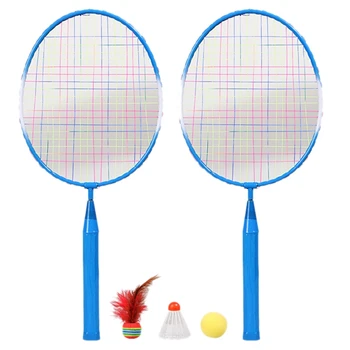 

TOP!-2 Players Badminton Racket Ball, Portable Colored Plaid Durable Nylon Alloy Badminton Racquet 3 Balls for Children Training