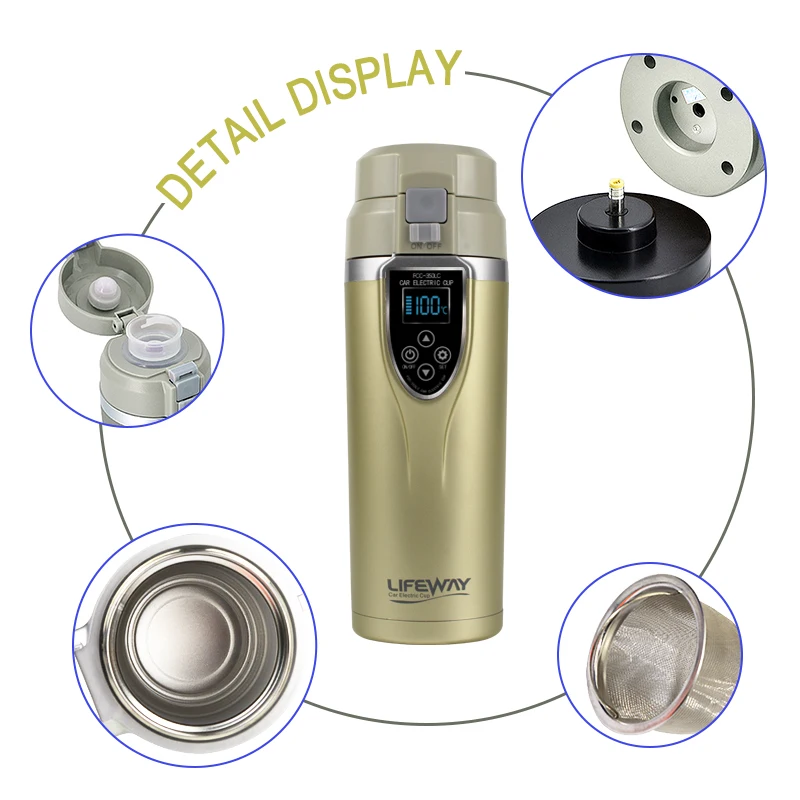 Online Tetera de viaje de 12 V 24 V 350ml para el coche taza de calentamiento de café agua té hervidor taza portátil Hervidor eléctrico del vehículo