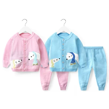 

2020 Autumn Winter New Naby Knitting Cardigan Set Boys Cotton Cartoon Long-sleeved Jacket Trousers Two-piece Kids Sweater Jacket
