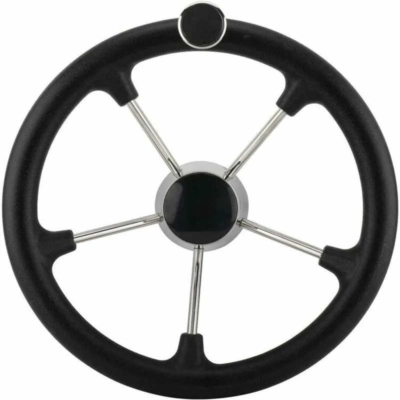 Boat 304 Stainless Steel 5 Spoke 15-1/2 inch Steering Wheel Marine Black Foam with Knob Grip