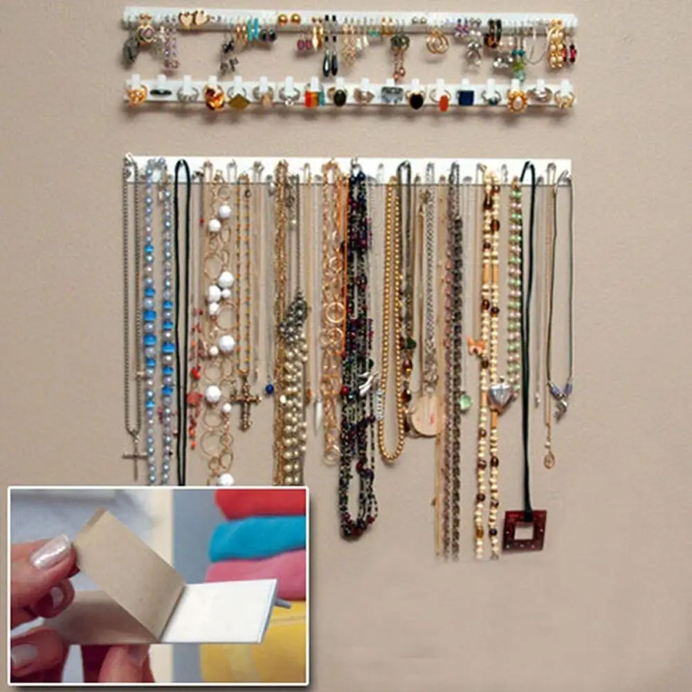 

New 9 in 1 Adhesive Paste Wall Hanging Storage Jewelry Hooks Jewelry Display Organizer Earring Ring Necklace Hanger Holder Stand