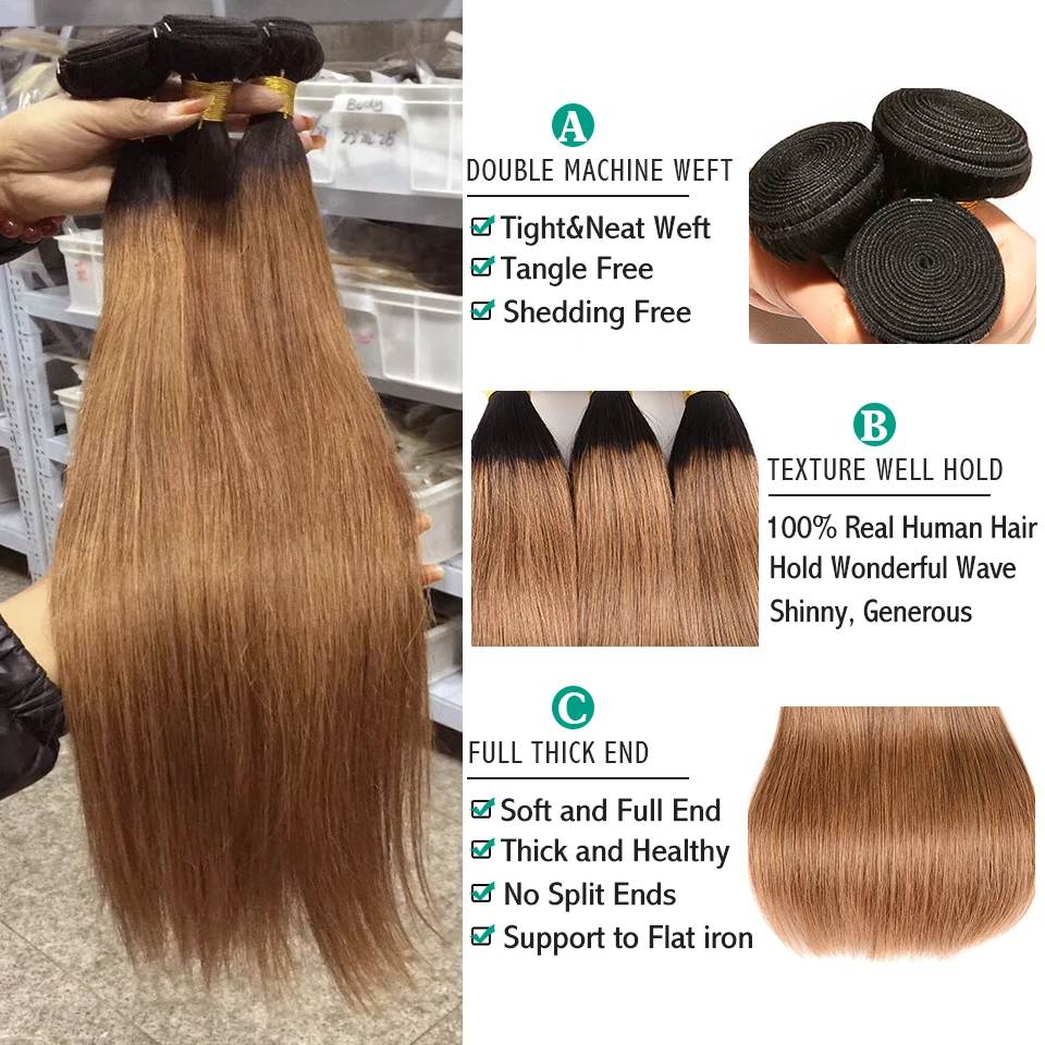 1B/30 коричневые пряди с застежкой Омбре темные светлые волосы Remy бразильские