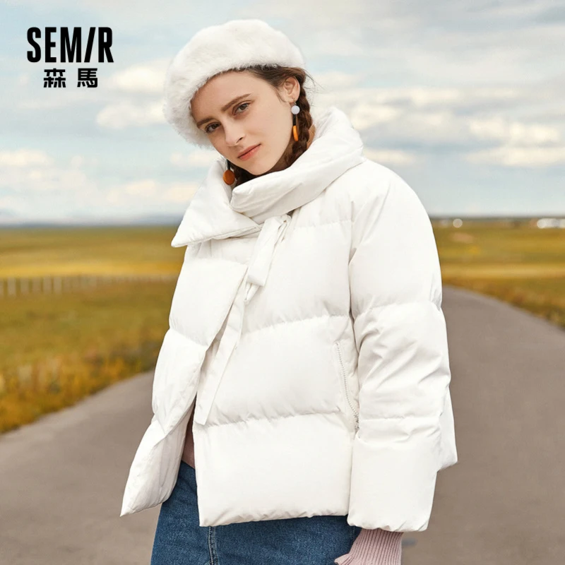 Женский короткий пуховик Semir, весенне осеннее Свободное пальто с лацканами в Корейском стиле, зимнее пальто с карманами, одежда для женщин|Пуховики| | АлиЭкспресс