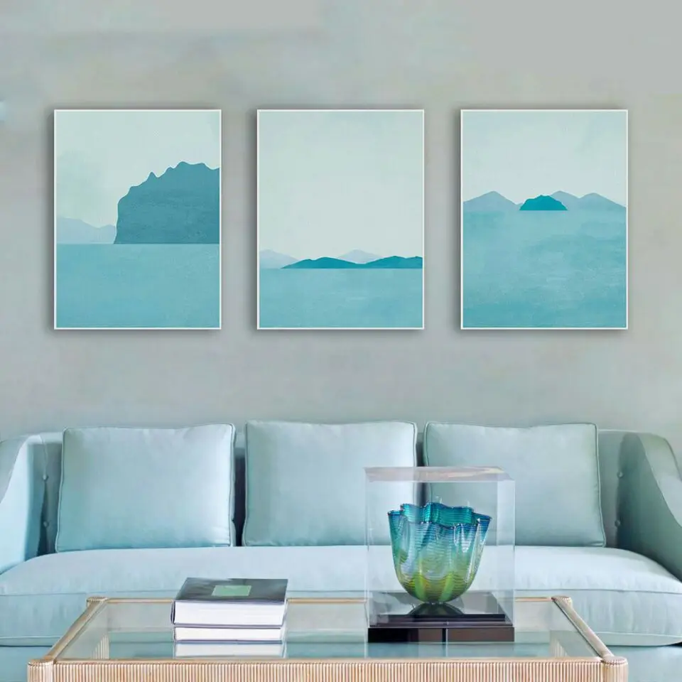 

Northern European-Style Modern Blue Artistic Conception Abstract Frameless Oil Painting Natural Oceans Scenery Living Room Bedro