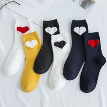 Модные женские носки, красное сердце, одноцветная Милая трубка, женские креативные носки без пятки, хлопковые носки, студенческие женские носки
