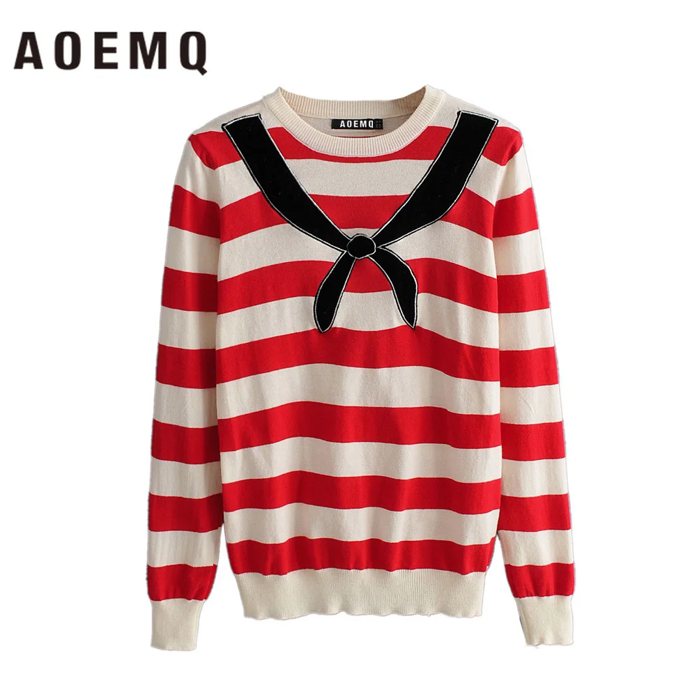 AOEMQ Fashion Sweaters Horizontal Red Stripes Christmas Sweaters with