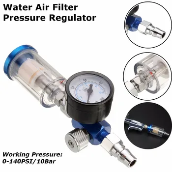 

Air Compressor Filter Water Separator Trap 1/4" 0-140PSI with Regulator Gauge Air Treatment Unit Pressure Regulator Tool