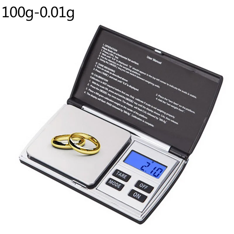 Портативный Высокая точность ювелирной шкалы 100/200/300/500/1000g 0,01/0,1g Мини грамм весы Карманные электронные весы для ювелирных изделий для Кухня - Цвет: 100g-0.01g