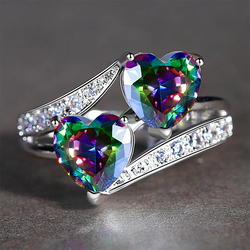 Women's Double Heart CZ + AAA Zircon Ring Product Display