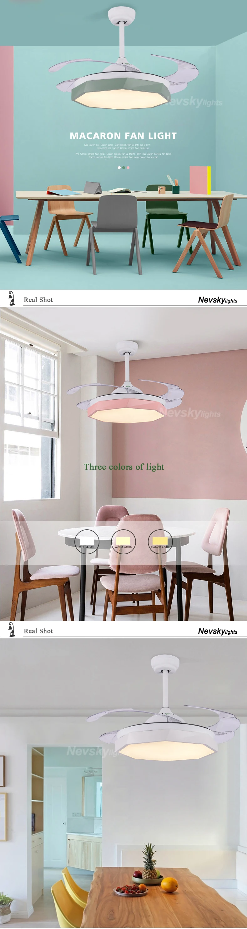 Modern folding wing ceiling fans macaron led for dining room plafond ventilator ceiling fan light with remote control led fans