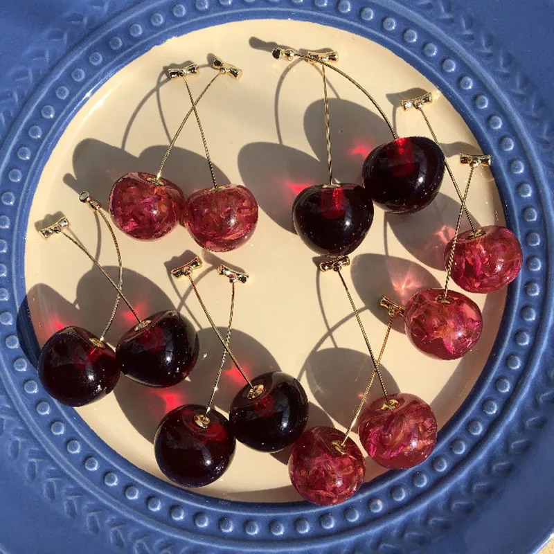 Dangle Earrings Cherry Earrings Drop Earrings Pendant Earrings Fruit Design Earrings AOMU Japan Korean Cherry Fruit Shaped Drop Earrings For Women Sweet Girls Jewelry Gifts