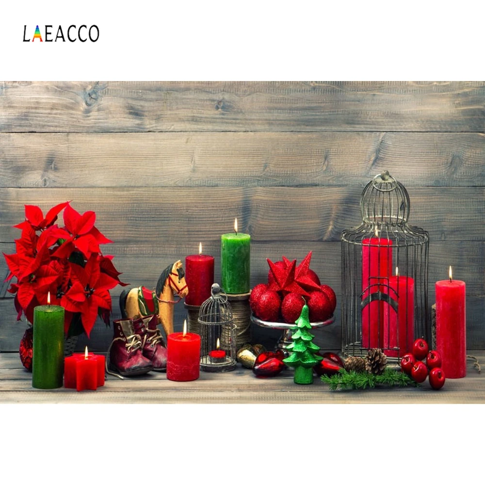 Laeacco Рождественский шар цветы и свеча деревянная доска Детский портрет фотографии фоны для фотографий фоны для фотостудии
