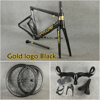 

T1000 3K Glossy Gold logo Balck MCipollini NK1K carbon frames Handlebar Saddle Bottle cages 50mm carbon wheelset with A271 hubs