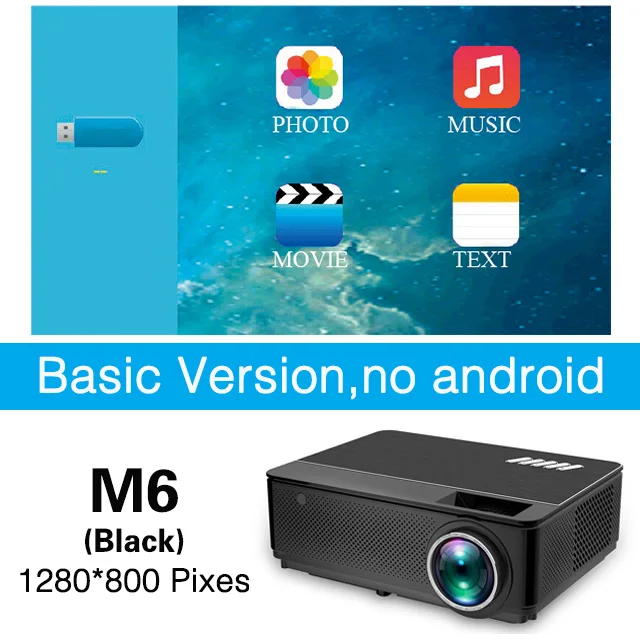 Poner saund M6 светодиодный проектор новейший видео проектор Android Wi-Fi Поддержка Full HD 1080P кино HDMI lcd домашний кинотеатр проектор - Цвет: M6-Black