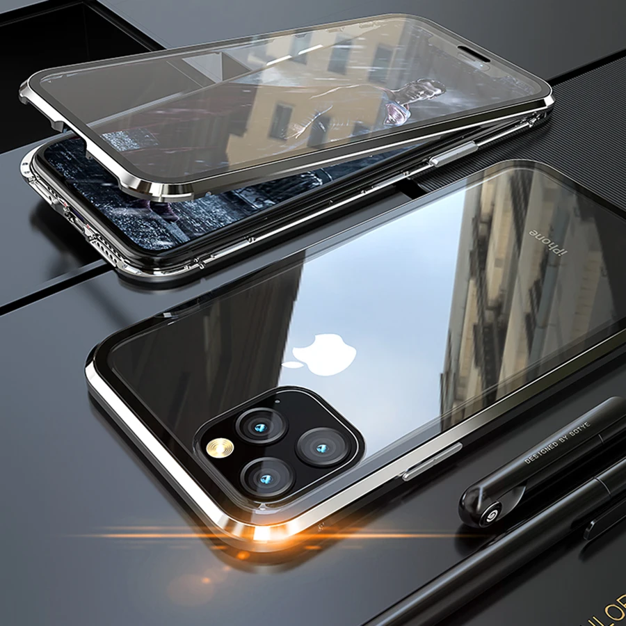 Full Silver 360 магнитный чехол для Iphone 11 Pro Max, металлический передний задний двойной чехол из закаленного стекла, полный защитный чехол для Iphone11 11pro Coque - Цвет: Full Silver
