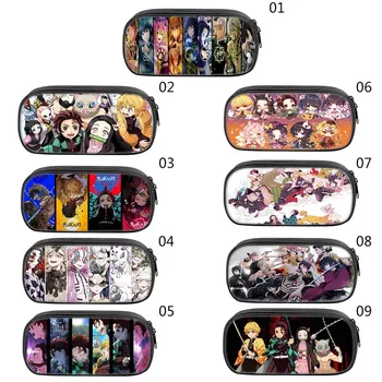 

Anime Demon Slayer: Kimetsu No Yaiba Pencil Bag Multi-functional Double Zipper Canvas Students Pencil Storage Bag