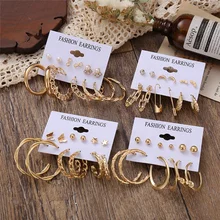 Pendientes de aro de círculo dorado de Metal Punk para mujer, aretes Vintage de moda, cadena hueca geométrica tipo C, joyería con estilo