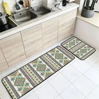 

Doormat for Entrance Door 40cmX60cm Kitchen Mat Farmhouse Home Decor Yellow Green Floral Pattern Strip Kitchen Mat Waterproof