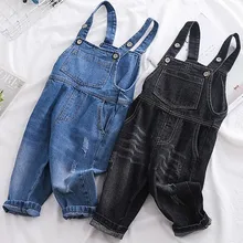 0-3Y Новинка года; осенний джинсовый комбинезон с дырками для маленьких мальчиков; детские джинсовые штаны; модные комбинезоны; детские джинсы