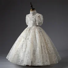 

Princess Sequined Tulle Scoop Flower Girl Dress Children First Communion Dress Ball Gown Wedding Party Dress Runway Show Pageant