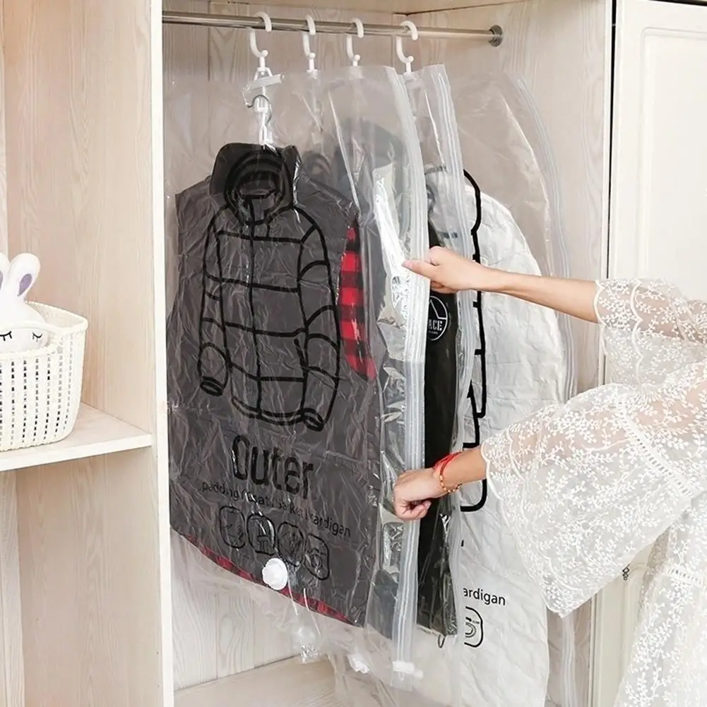 Transparent Hanging Vacuum Bag Folding Coat Clothes Sealed Storage Pouch Sack Space Saving Bags Compression | Дом и сад