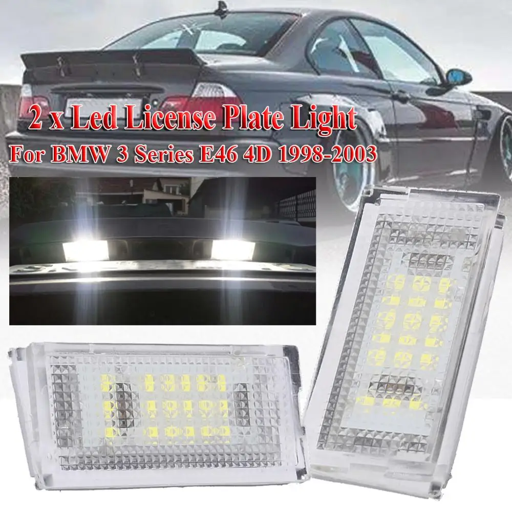 

New Hot 2 Pcs Led License Plate Light Led Canbus Auto Tail Light White LED Bulbs For Car 3er E46 4D 1998-2003 Car Accessories
