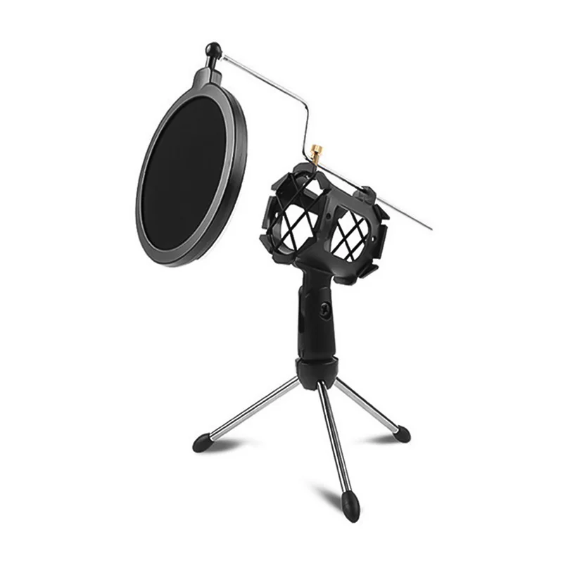 

Mini Desktop Microphone Tripod With Shock Mount Microphone Holder Filter For Studio Recording Broadcasting Singing Meeting