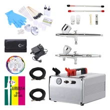 

OPHIR 2 Sets Double Dual Action Airbrush Kit & DC 12V Air Compressor with Tank & Color Wheel & Accessories Set for Hobby AC062W