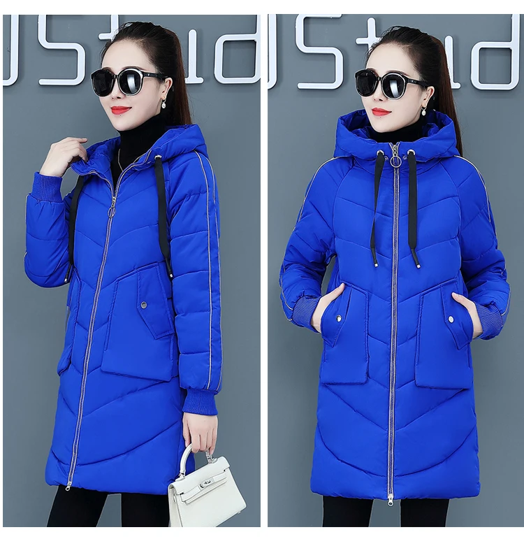 High Quality Winter Jacket Women Parker Thick Down Cotton Jacket Large Size Mid-Long Hooded Outerwear Women Warm Winter Coat - Цвет: blue